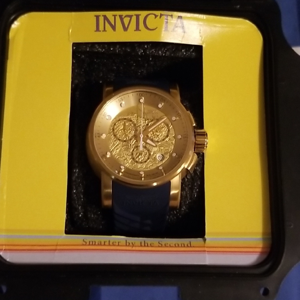 Invicta Gold Dial Watch with Blue Band